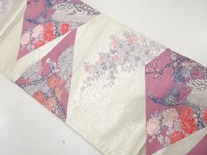 アンティーク　幾何学に孔雀・牡丹・菊模様織り出し袋帯（材料）